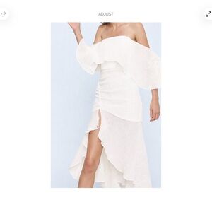 C/MEO COLLECTIVE Romantic Off-Shoulder White Ruffle Midi Dress Bridal Size M